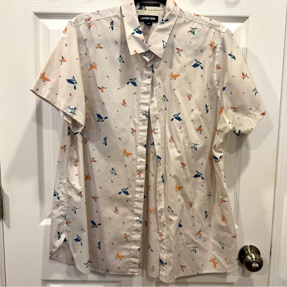 Bird print Lands End button down - 18 Tall